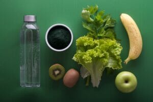 Immune boosting foods and water - Broccoli, bannanna, water, apple